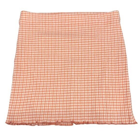 WILFRED Aritzia Reunion Seersucker High-Waisted Tube Skirt Size Medium Orange - Picture 2 of 8